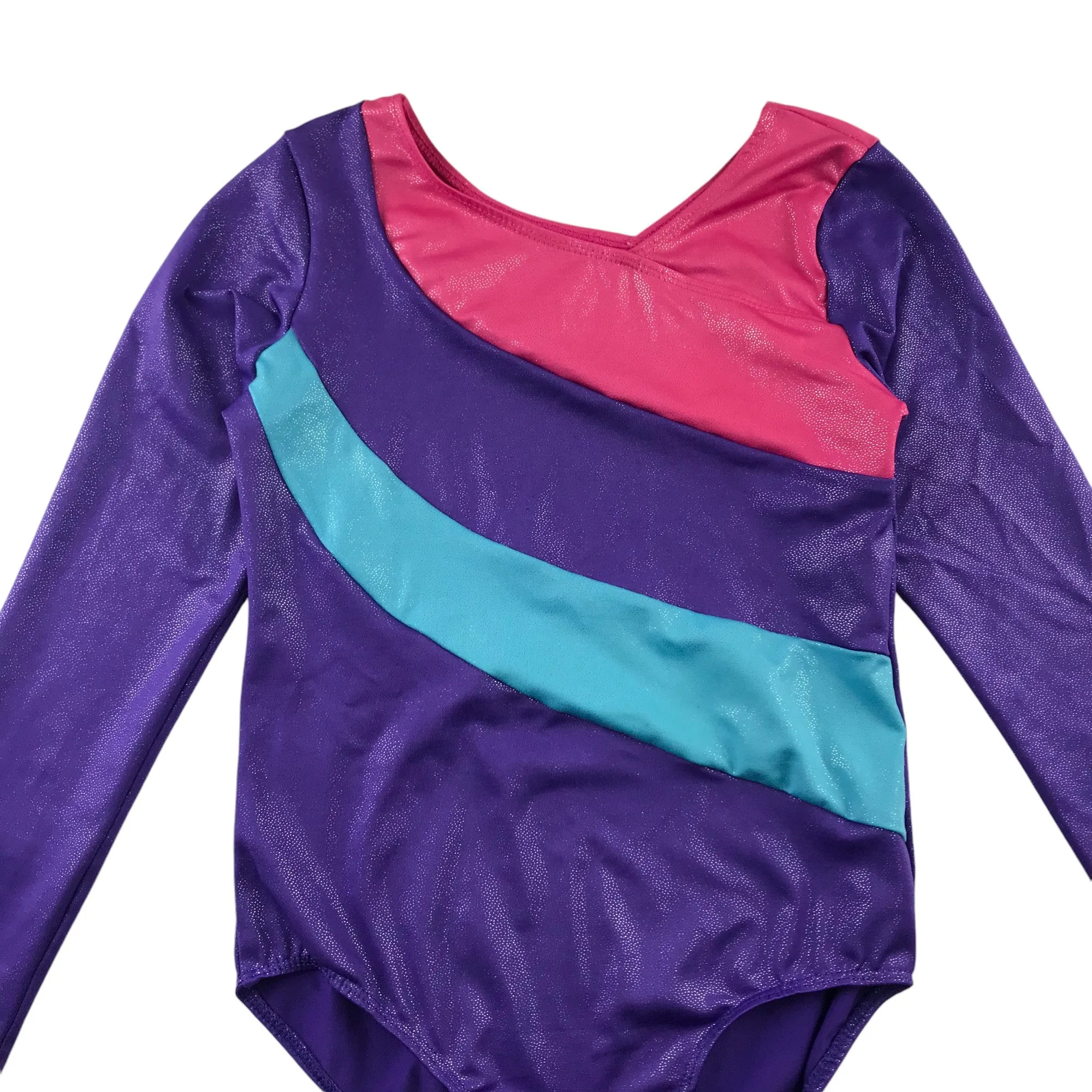 Leotard 11-12 years purple pink and blue panelled long sleeve