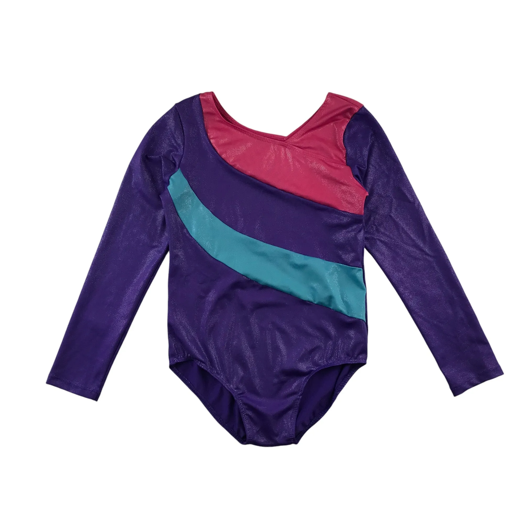 Leotard 11-12 years purple pink and blue panelled long sleeve