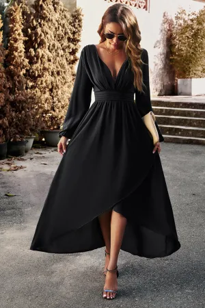 Long Sleeves Black Holiday Party Dress with Pleated