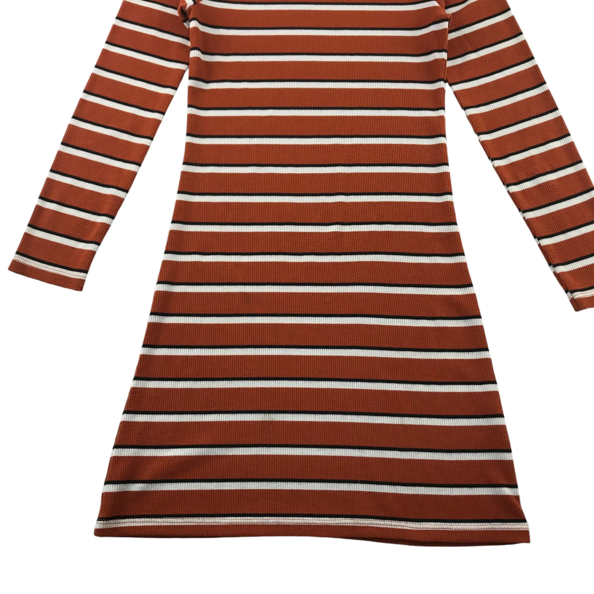 M&Co dress 10-11 years burnt orange stripy stretchy mock neck