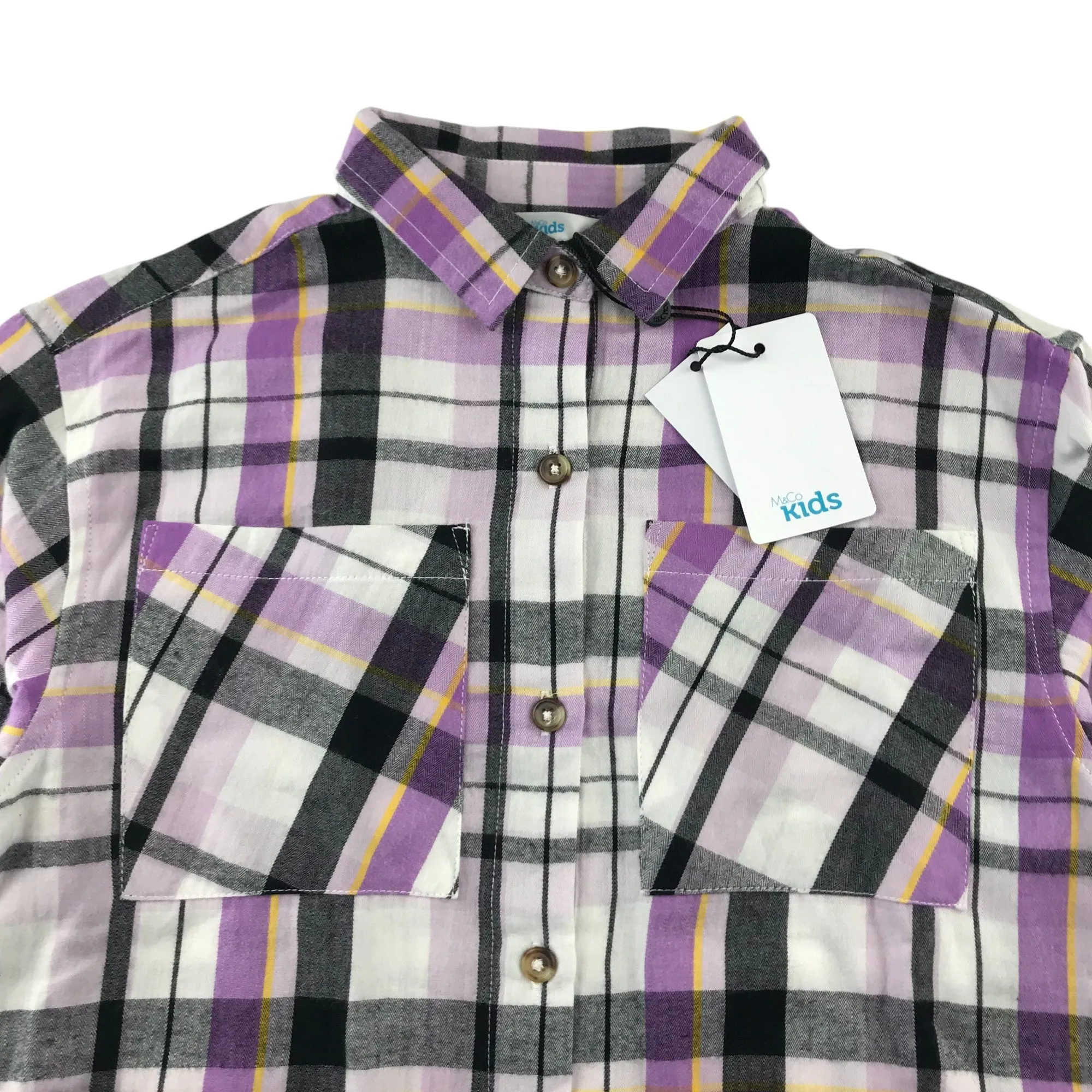 M&Co shirt 5-6 years purple check pattern long sleeve button up cotton