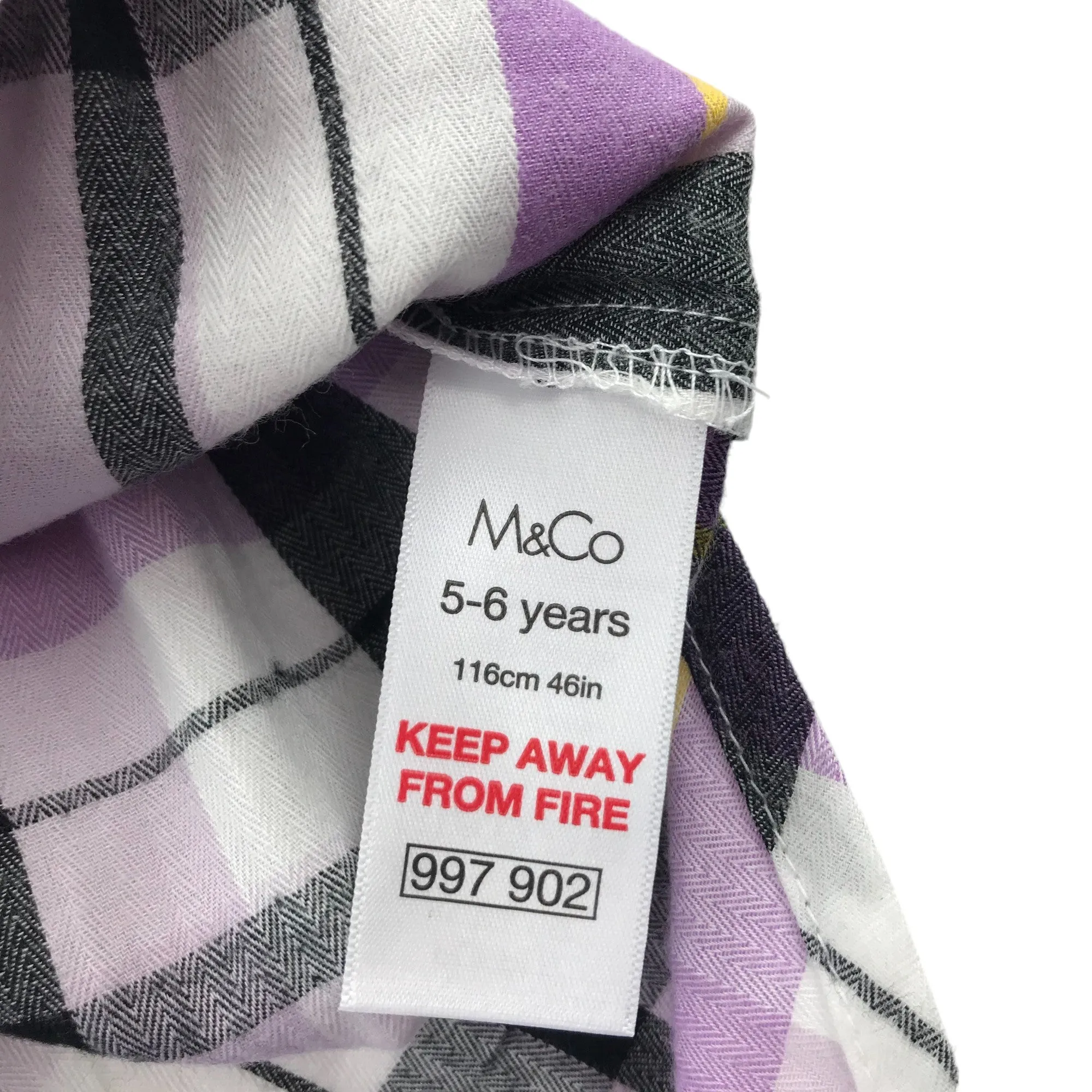 M&Co shirt 5-6 years purple check pattern long sleeve button up cotton