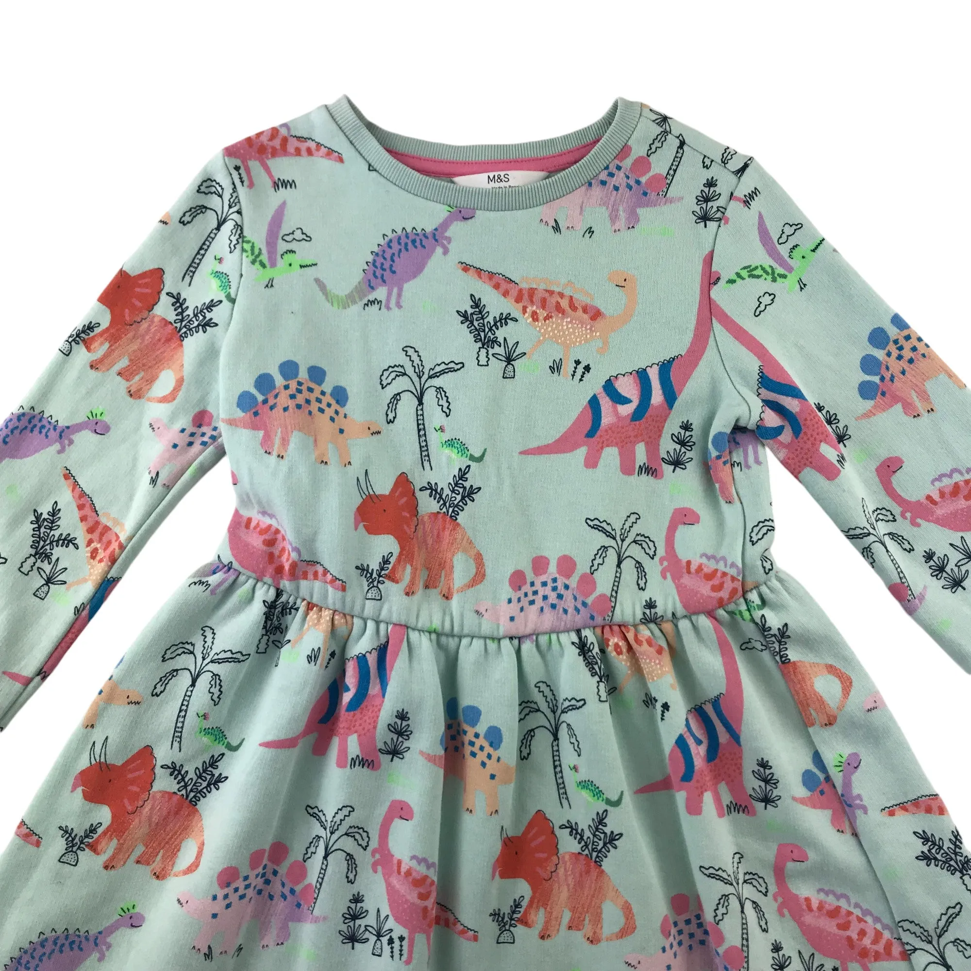 M&S dress 5-6 years mint colour dinosaur print jersey