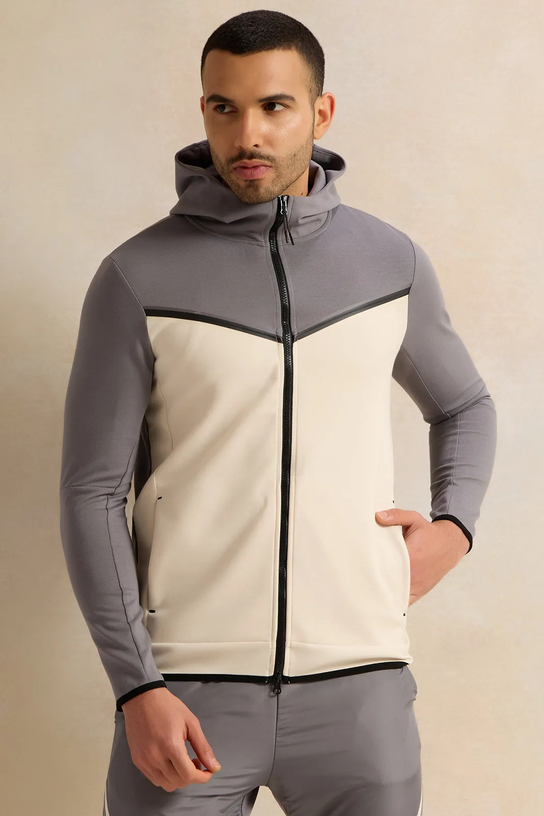 Men Grey Hooded Active Sweatshirt