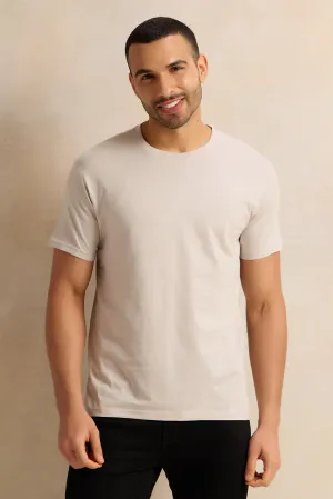 Men Grey Solid Basic T-Shirt