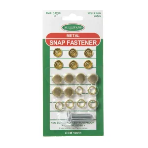 Metal Snap Fastener Size 12mm, Gold- 6 Sets