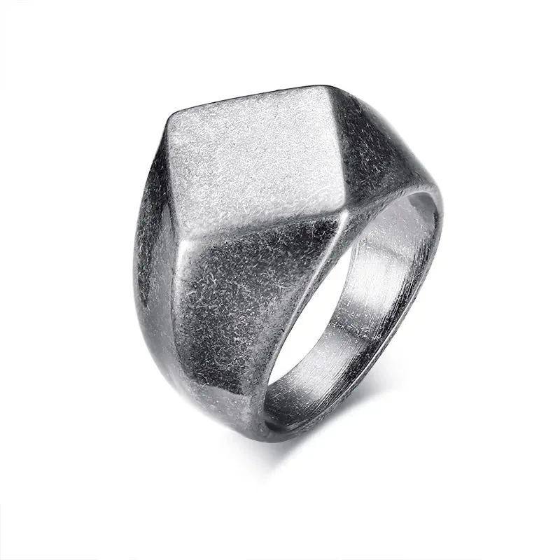 MINIMALIST TALISMAN GEOMETRIC ARROW SQUARE MEN RING STAINLESS STEEL RINGS