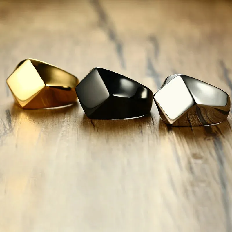 MINIMALIST TALISMAN GEOMETRIC ARROW SQUARE MEN RING STAINLESS STEEL RINGS