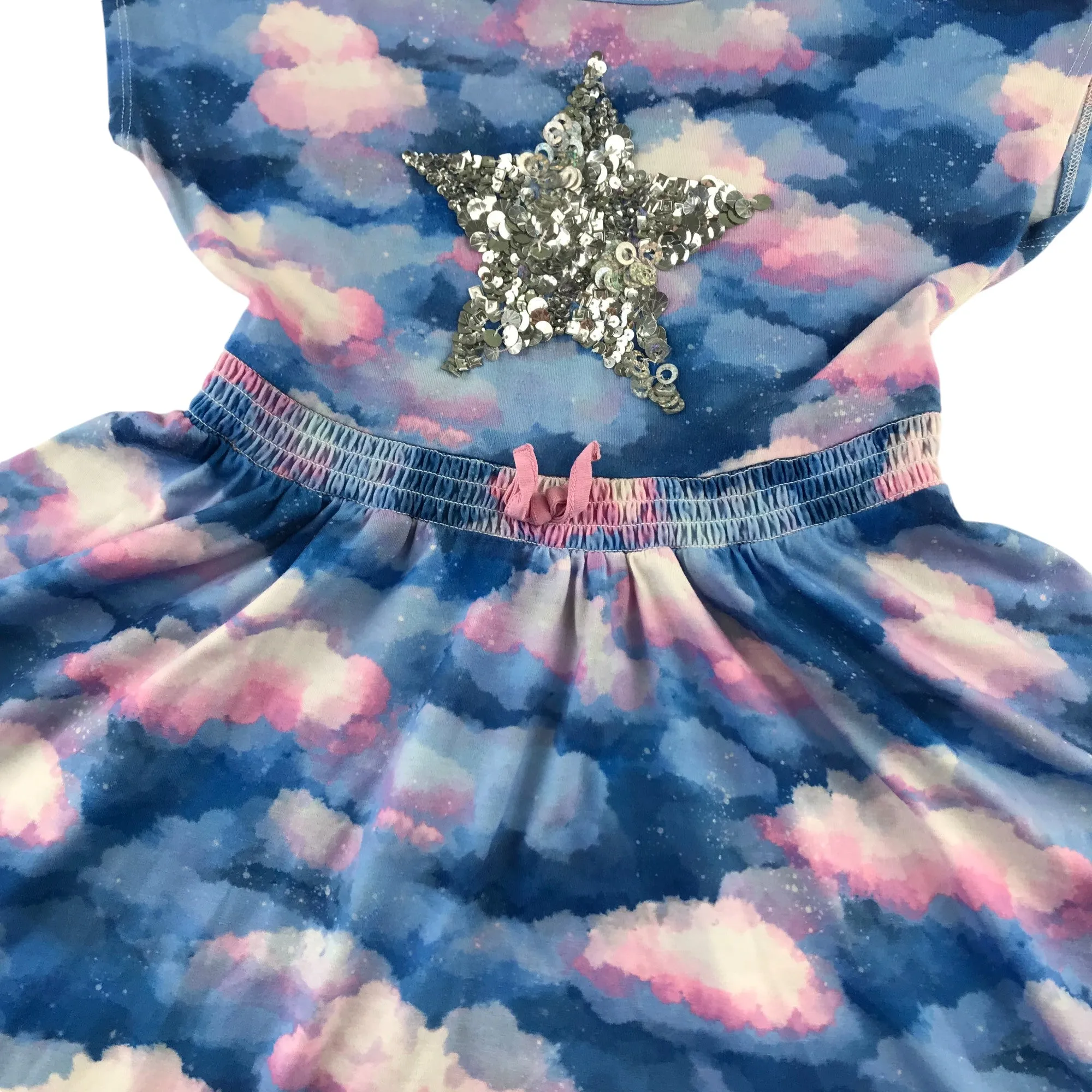 Monsoon dress 9-10 years blue and pink cloud pattern sequin star