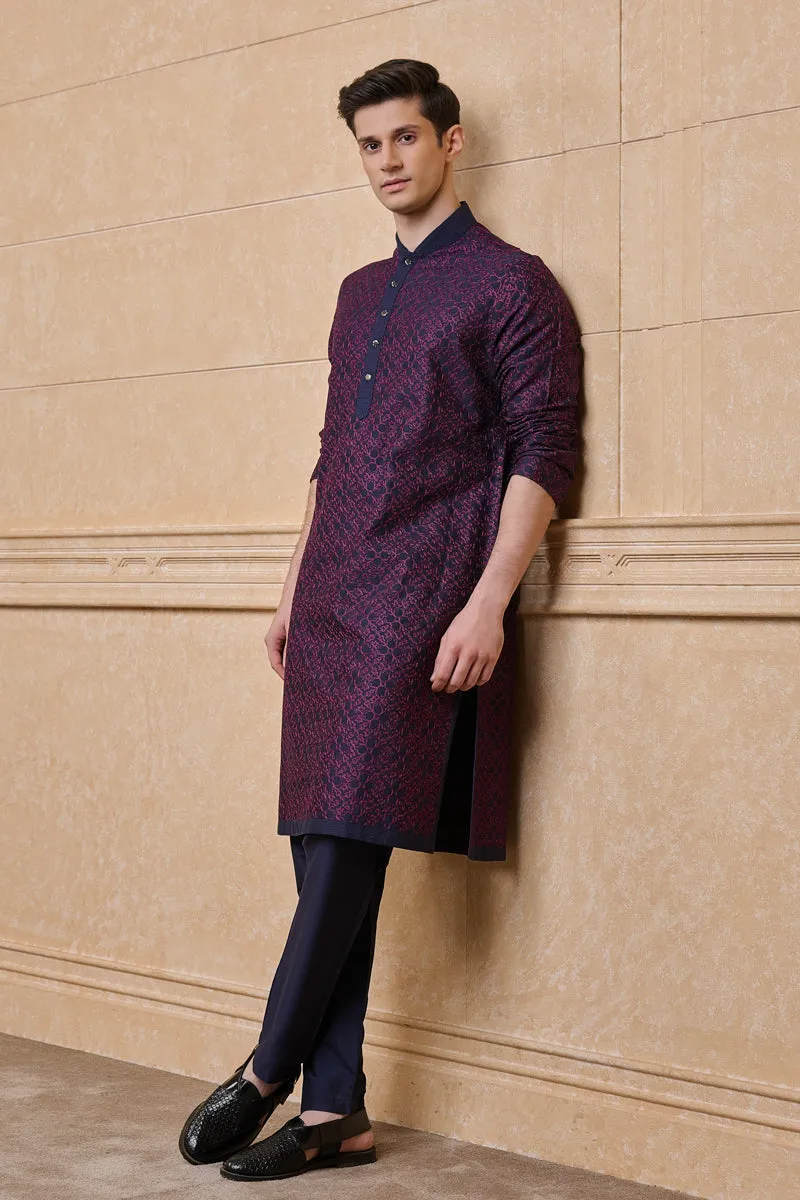 Navy Solid Kurta Set With Embroidery