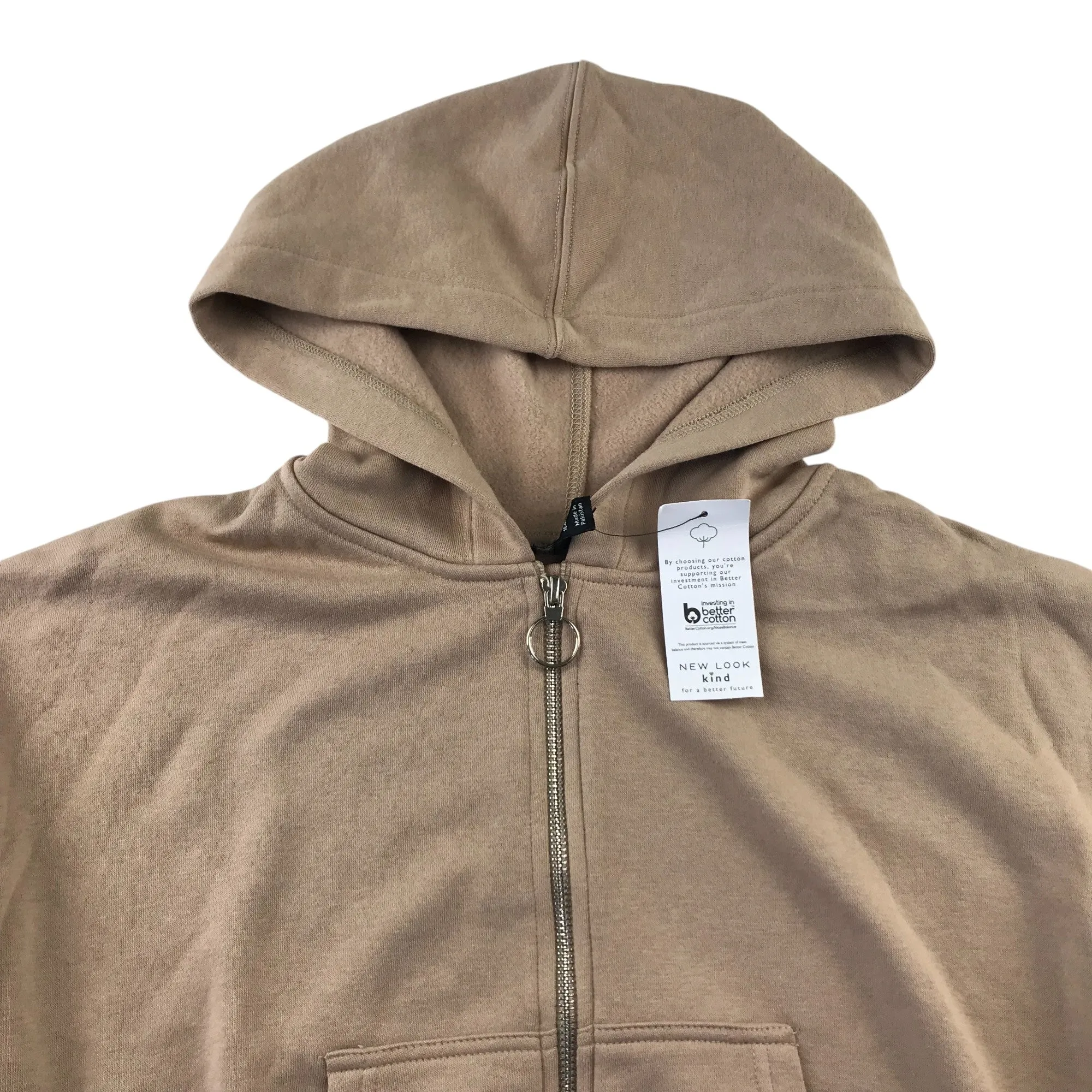 New Look hoodie 14-15 years dark beige brown cropped with full zipper