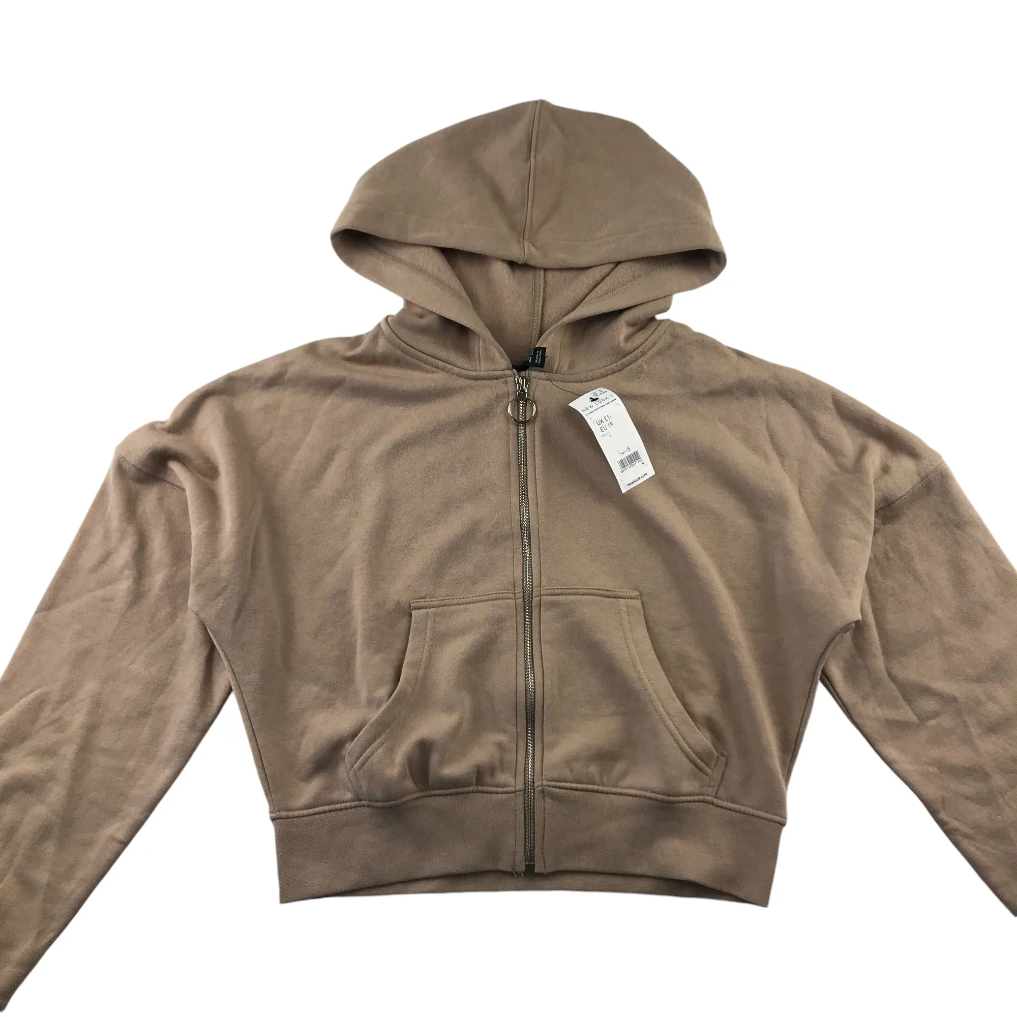 New Look hoodie 14-15 years dark beige brown cropped with full zipper