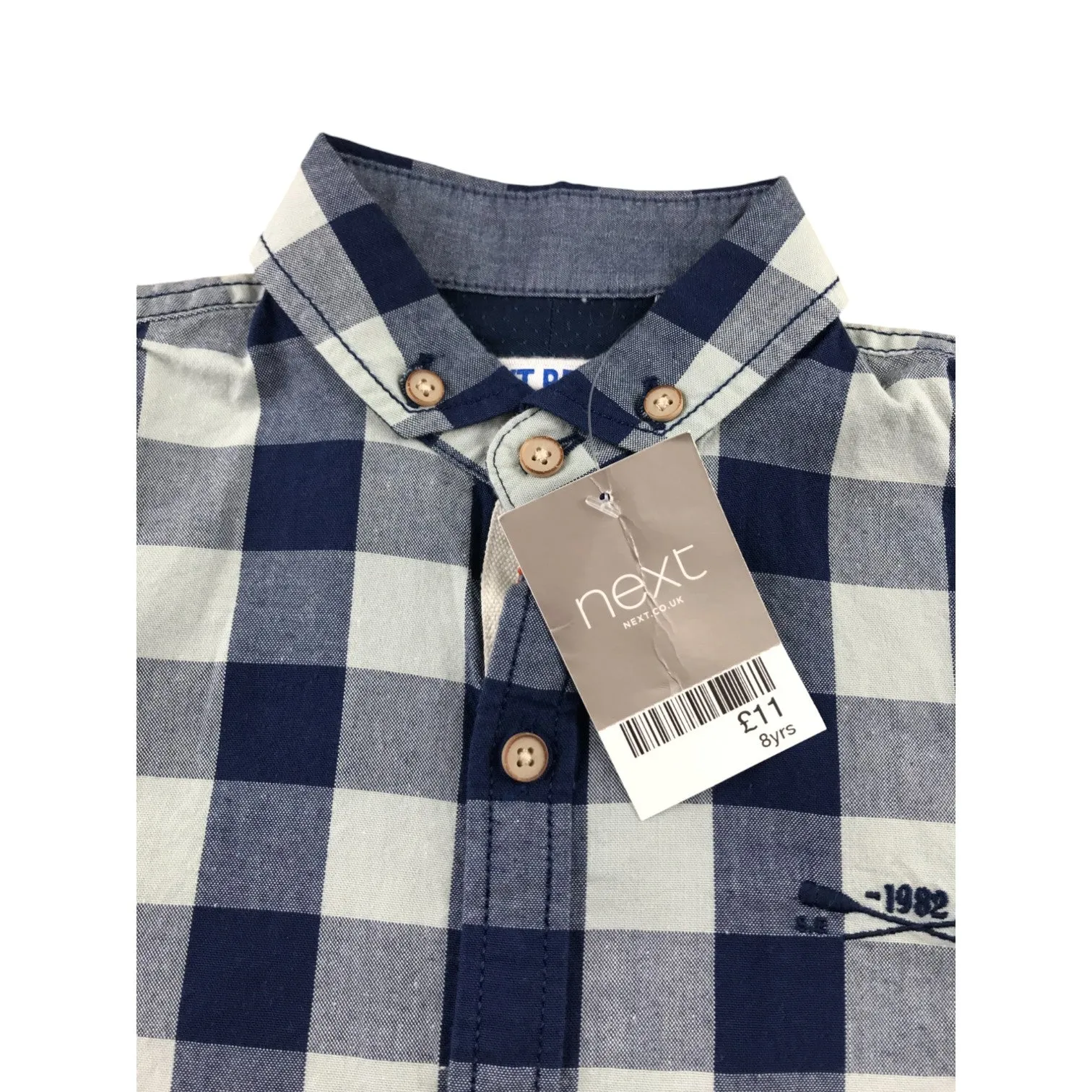 Next shirt 7-8 years navy and light blue checked short sleeve cotton