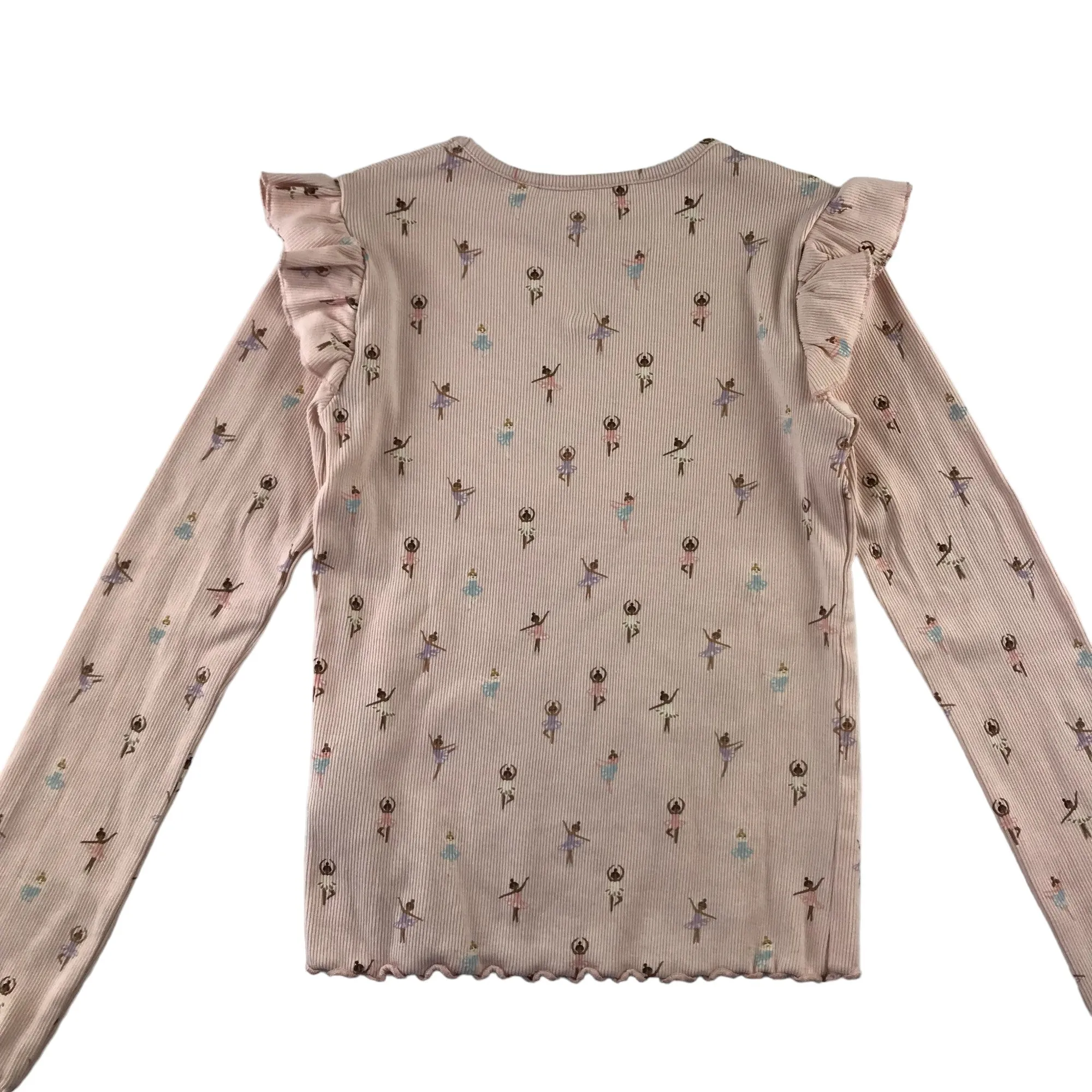 Next t-shirt 6-7 years light pink long sleeve ballerina print frilled shoulders