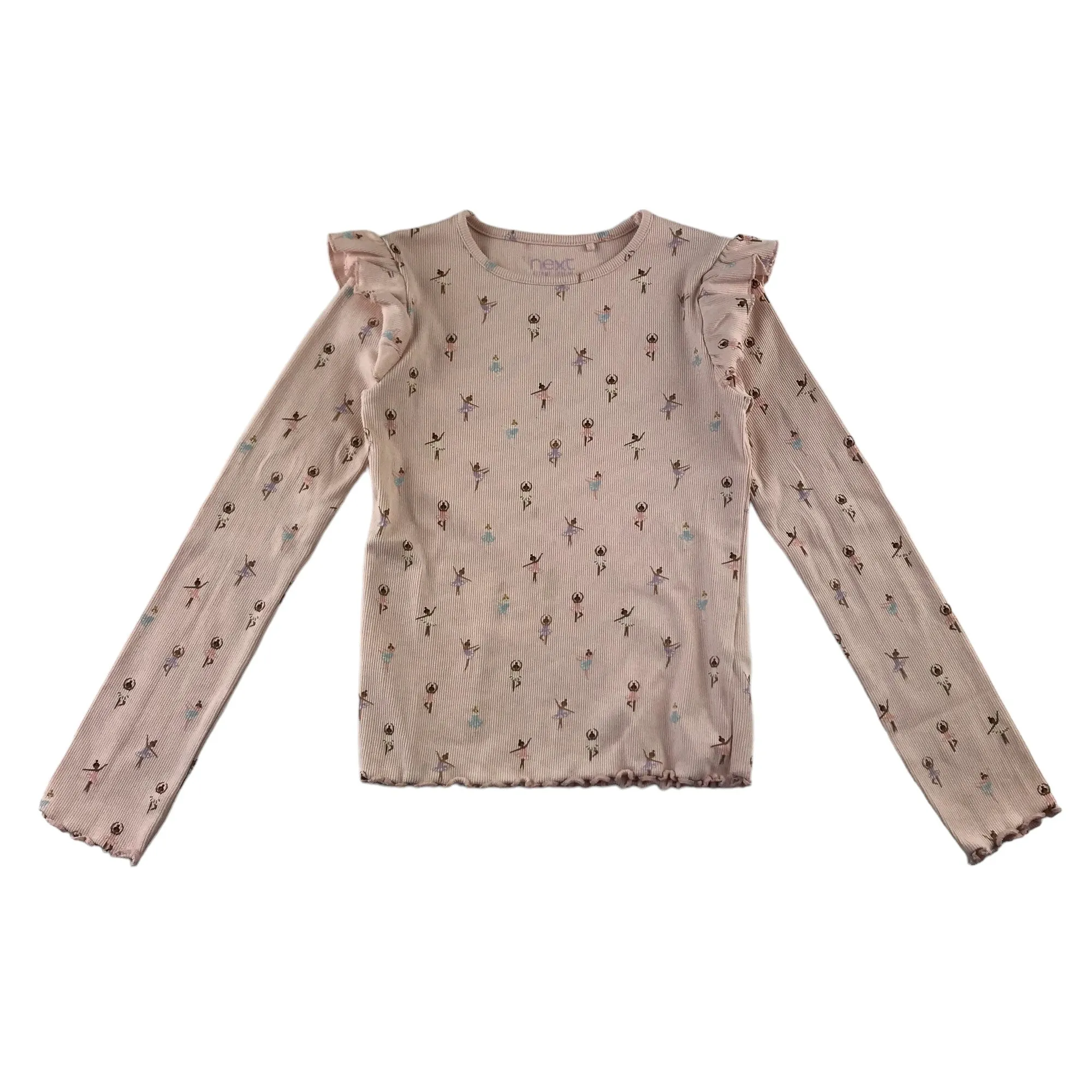 Next t-shirt 6-7 years light pink long sleeve ballerina print frilled shoulders