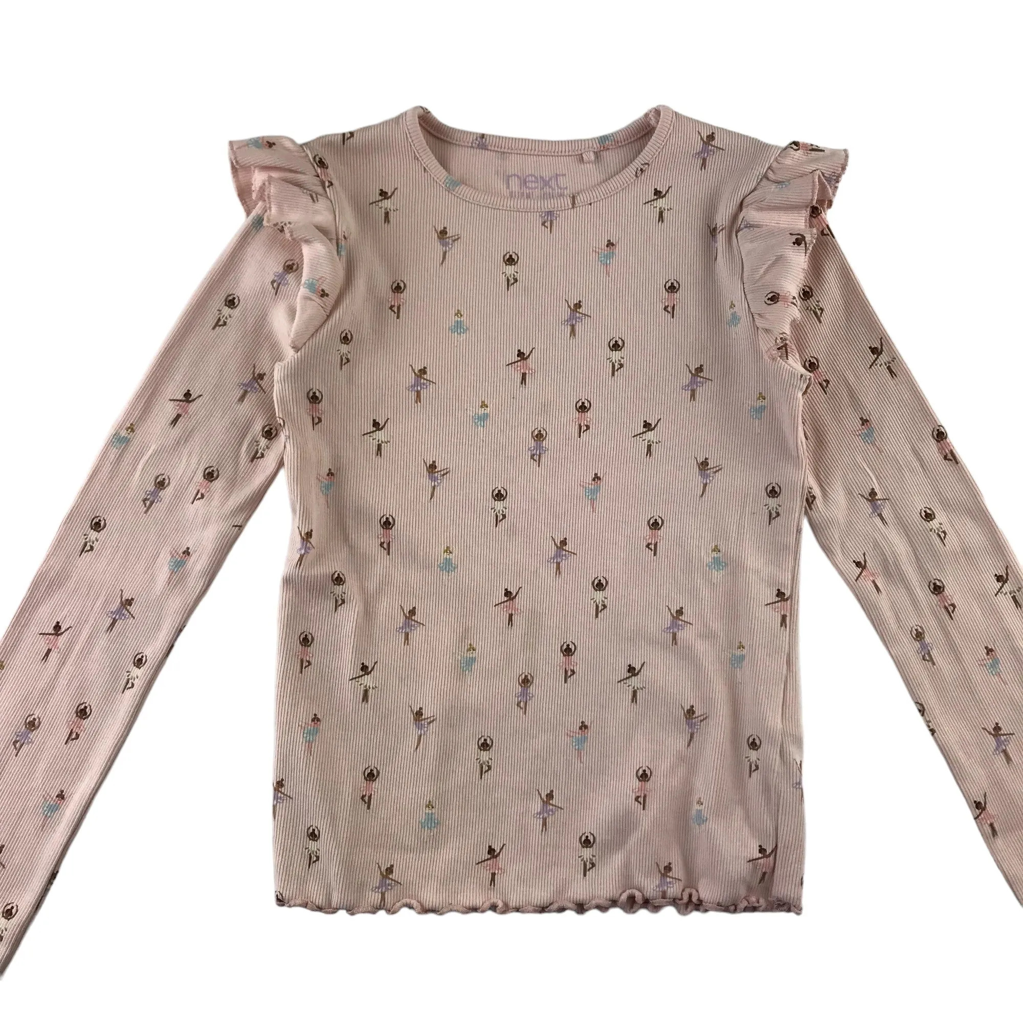 Next t-shirt 6-7 years light pink long sleeve ballerina print frilled shoulders