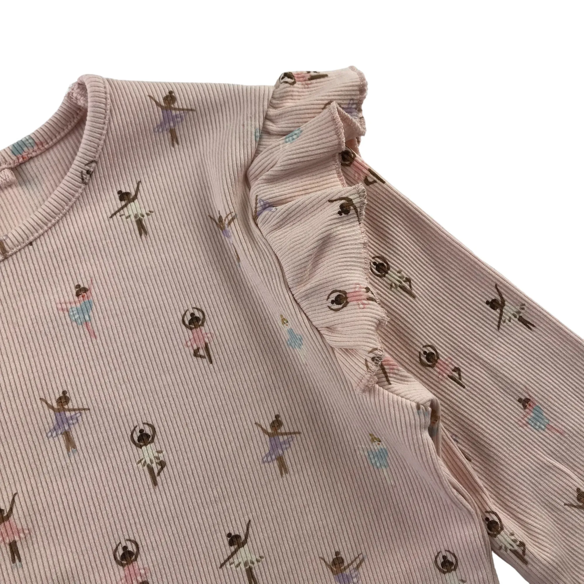 Next t-shirt 6-7 years light pink long sleeve ballerina print frilled shoulders