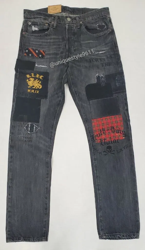 Nwt Polo Ralph Lauren Black Sullivan Slim-Fit Graphic Patch Jeans