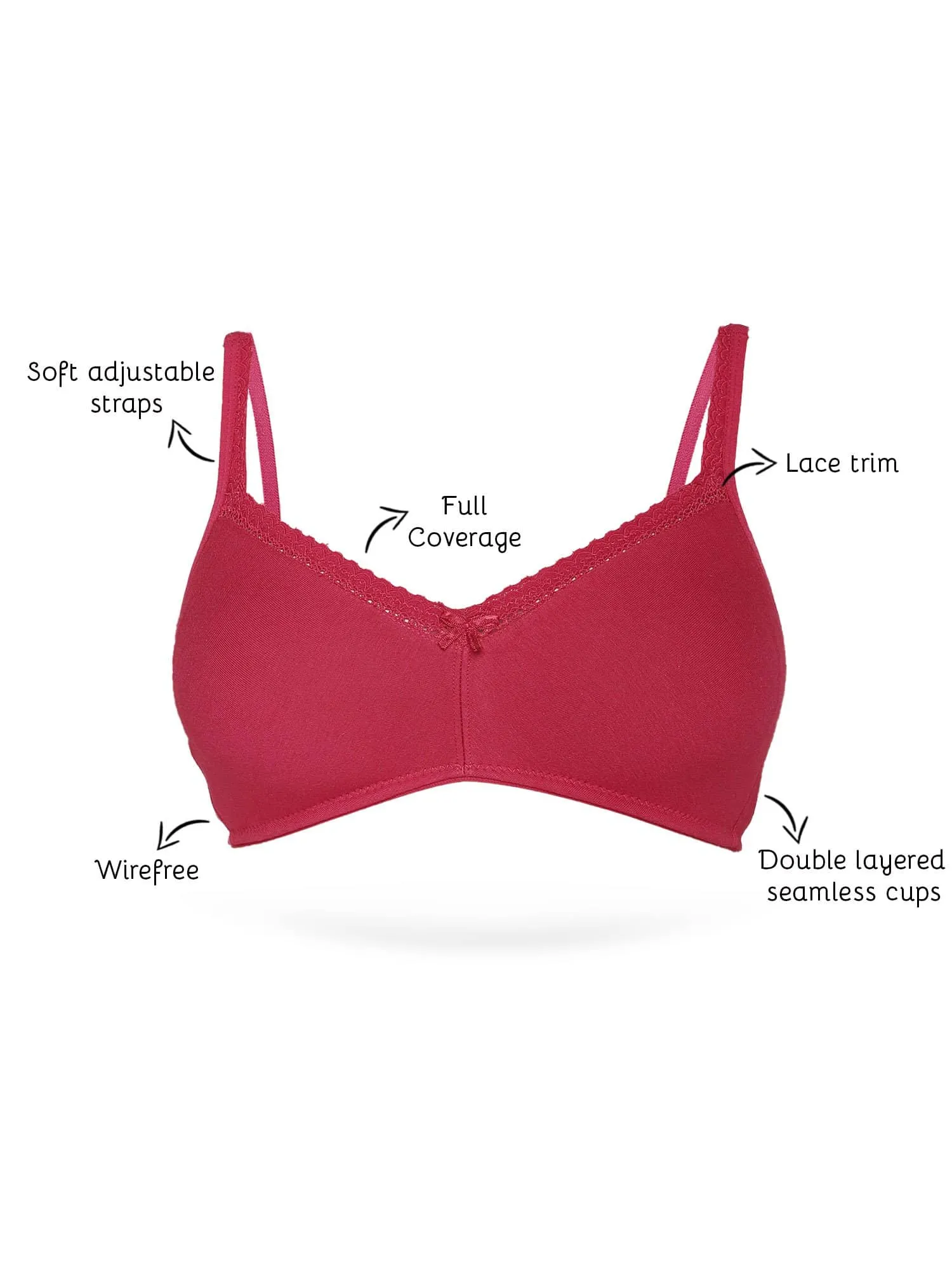 Organic Cotton Antimicrobial Soft Laced Bra (Pack of 2)-ISB017-Carrot Print_Maroon-