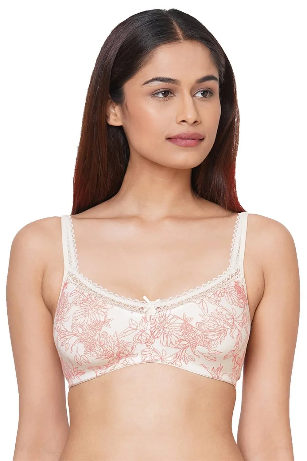 Organic Cotton Antimicrobial Soft Laced Bra (Pack of 2)-ISB017-Carrot Print_Maroon-