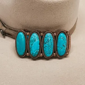 Oval Pendant Copper Tone Stretchy Bracelet in Turquoise