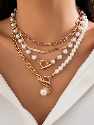 Pearl Decor Graceful Chain Layered Necklace