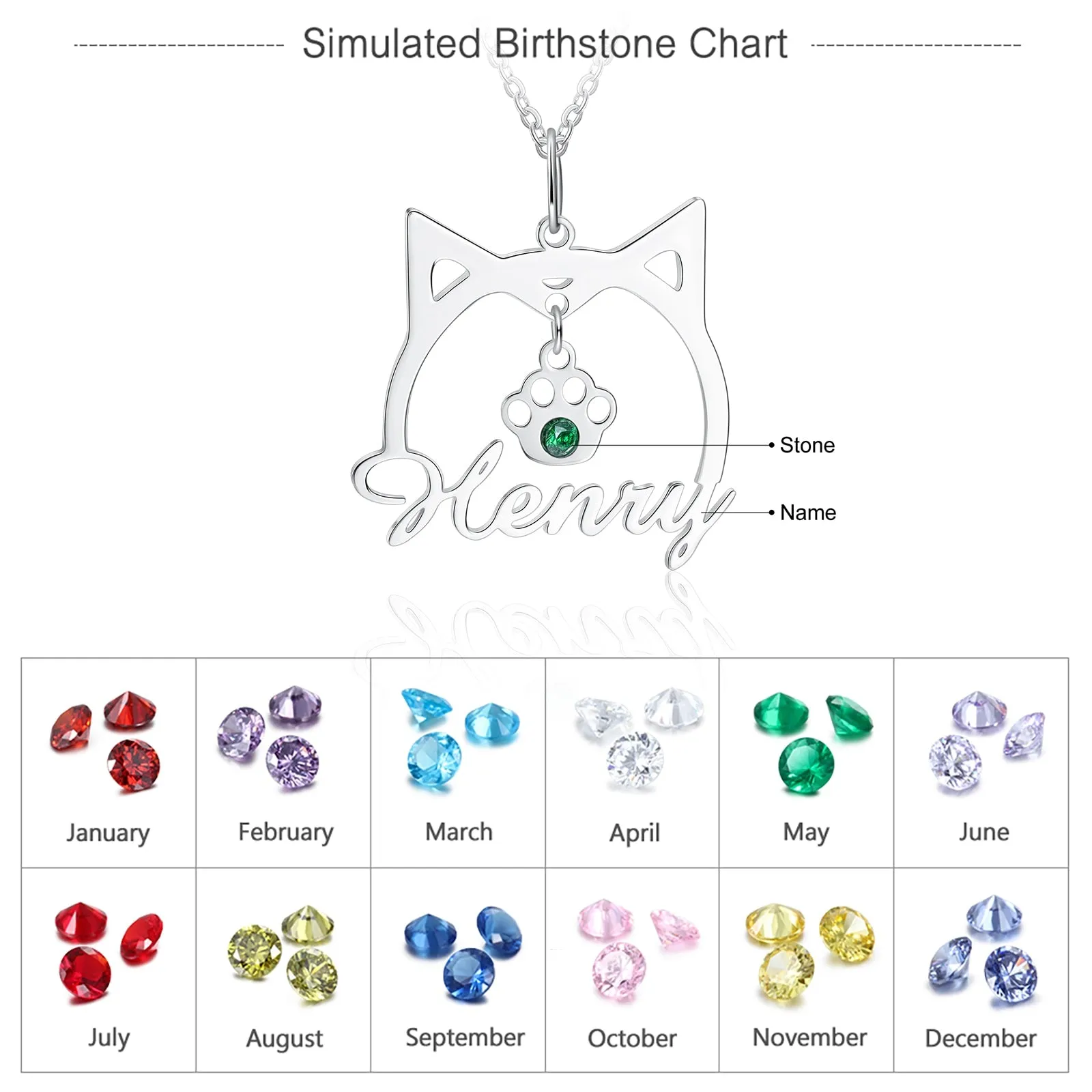 Personalized Cute Cat Shape Name Necklace Customized Nameplate Paw Pendant with Birthstone Women Jewelry