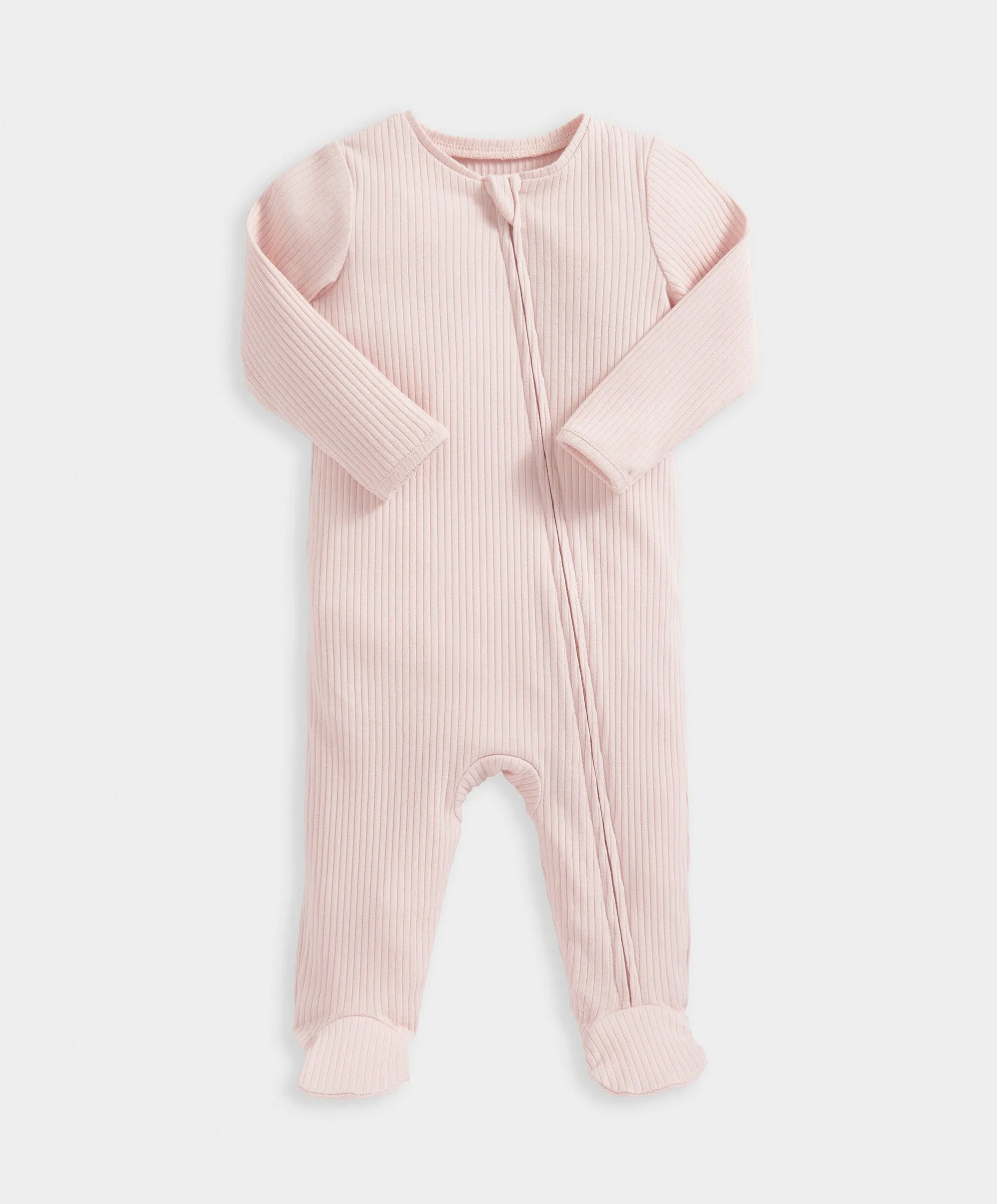 Pink Ribbed Zip Sleepsuit