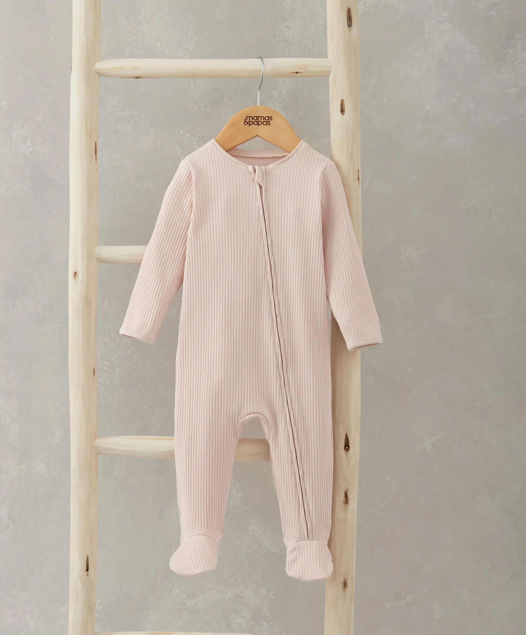 Pink Ribbed Zip Sleepsuit