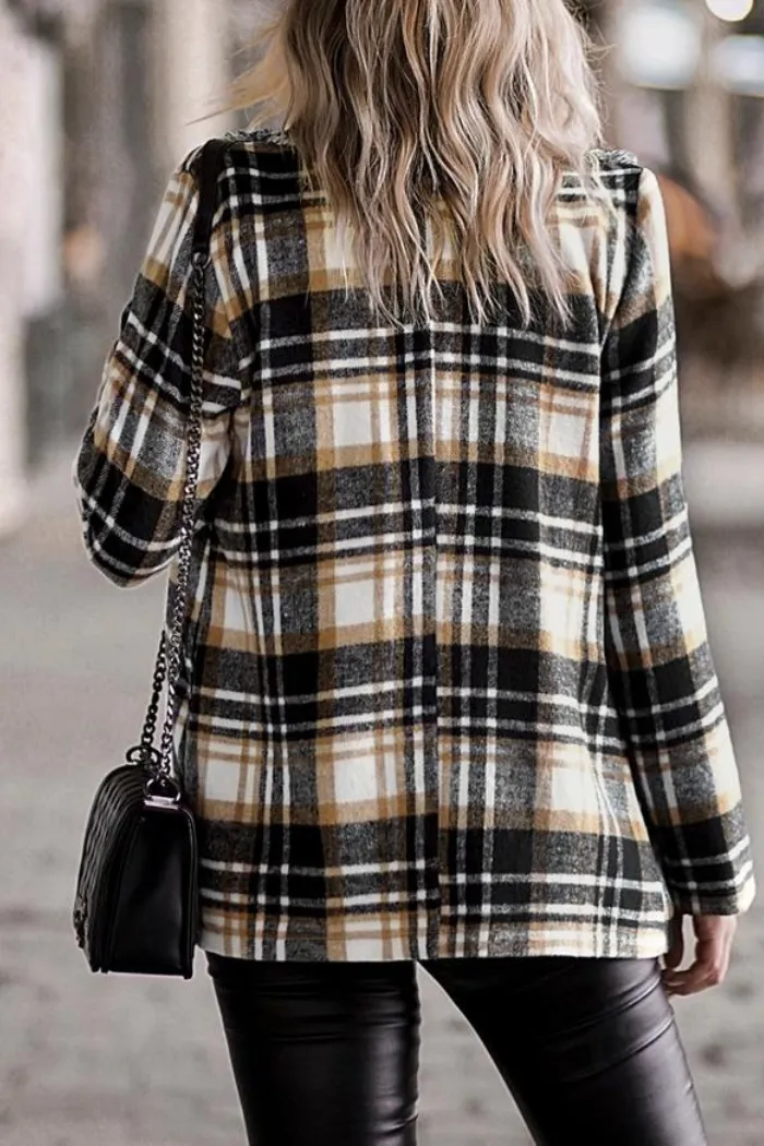 Plaid with Fringe Shacket Blazer