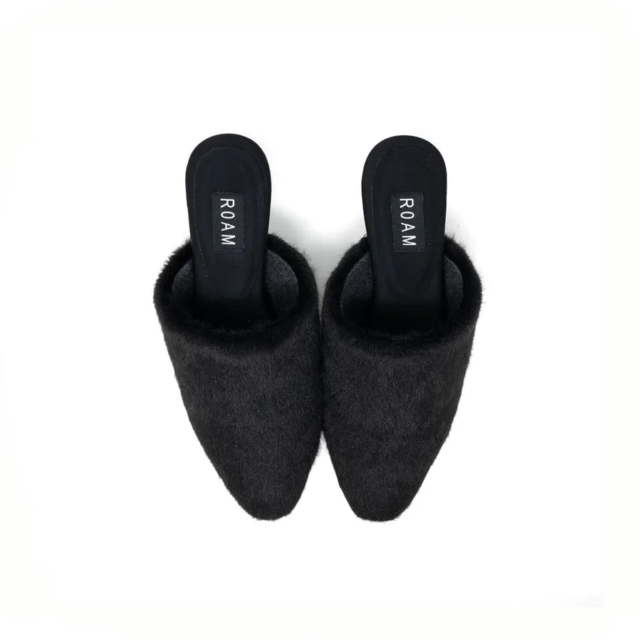 Roam Long Luxe Cloud Heel in Black Faux Fur