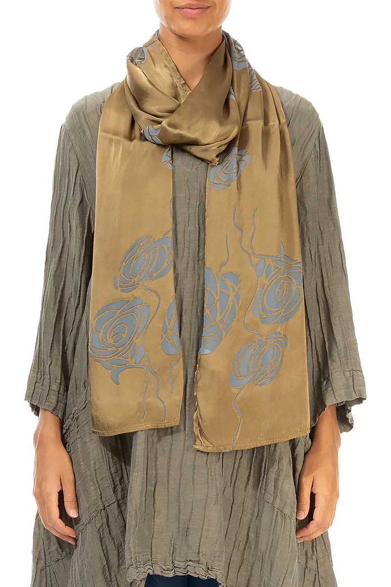 Roses Golden Sage Silk Scarf