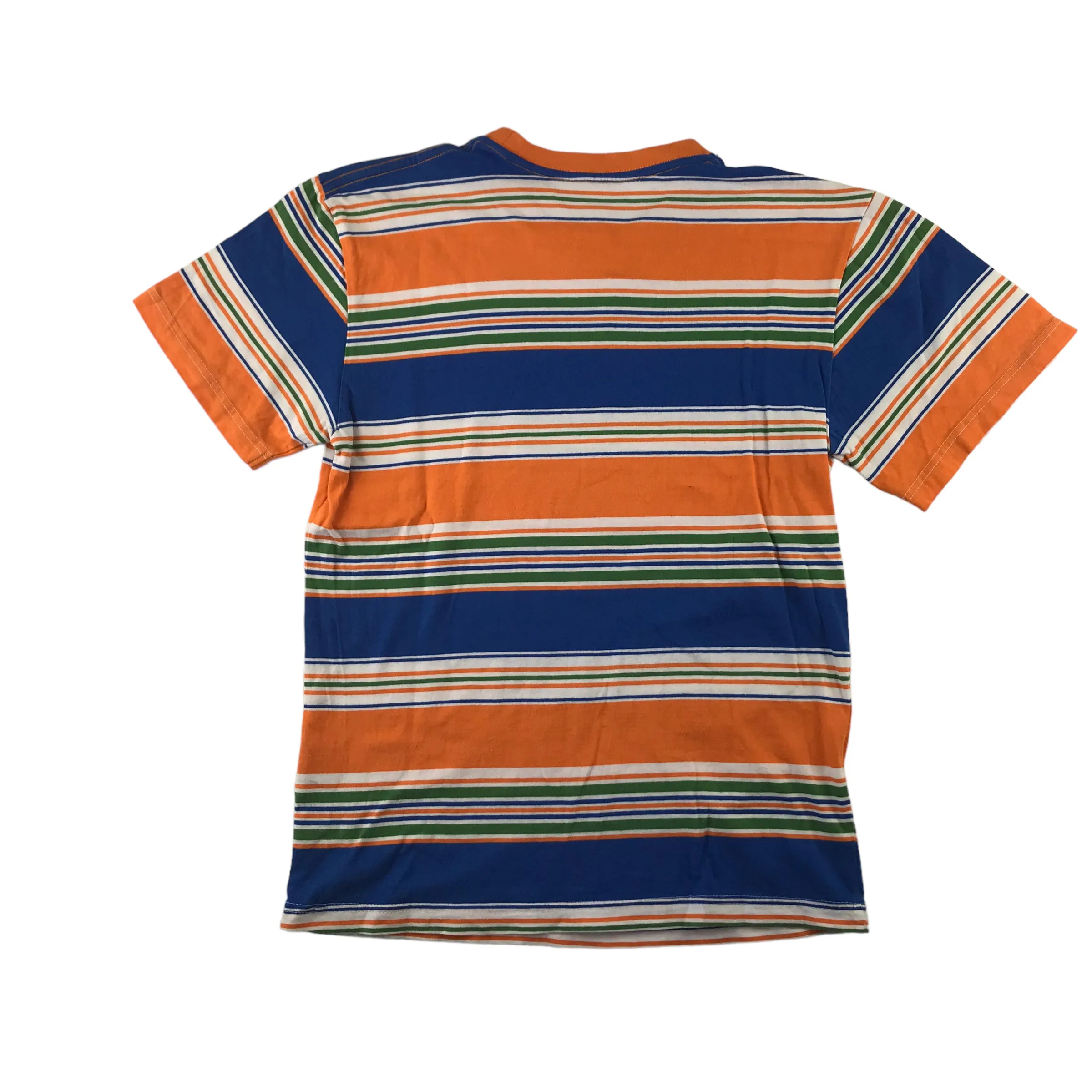 Route One t-shirt size S orange and blue stripy short sleeve cotton