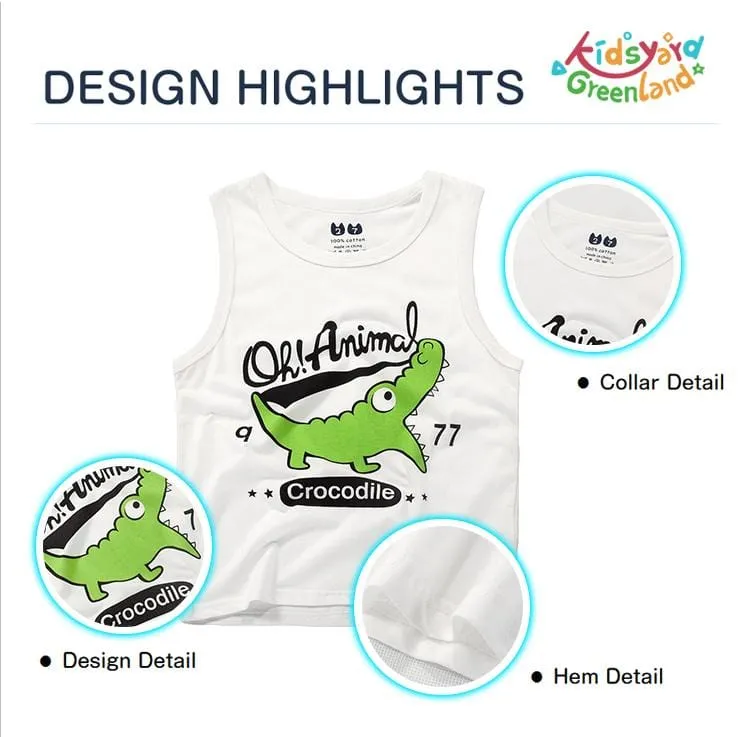 Summer Kids Vests with Crocodile Pattern