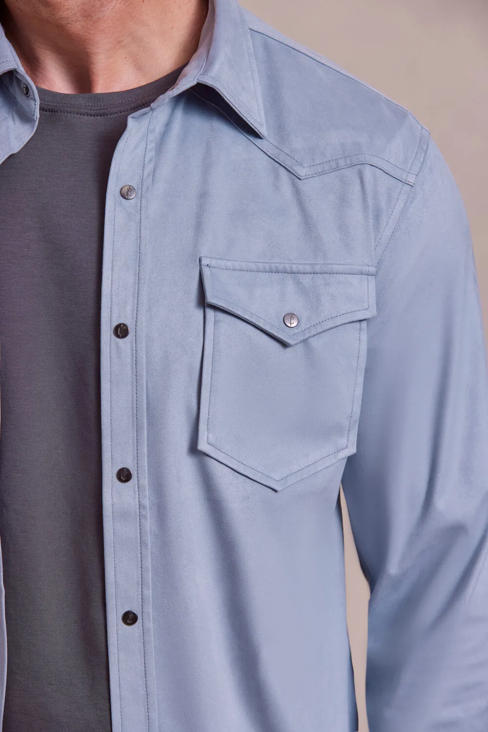 The WyattLite - Feather Weight Microsuede Shirt Jacket - Mist Blue