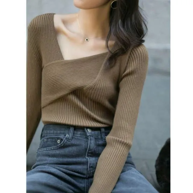 Versatile Long-sleeved V-neck Sweater