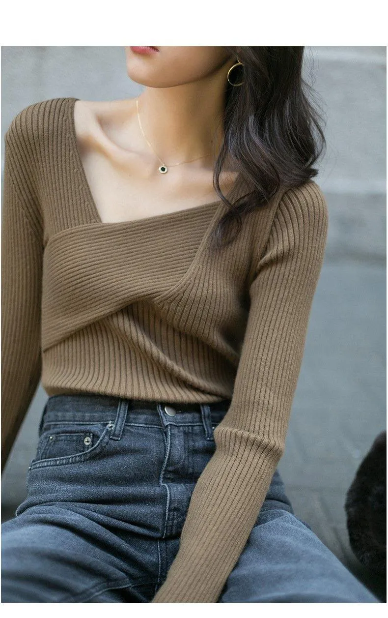 Versatile Long-sleeved V-neck Sweater