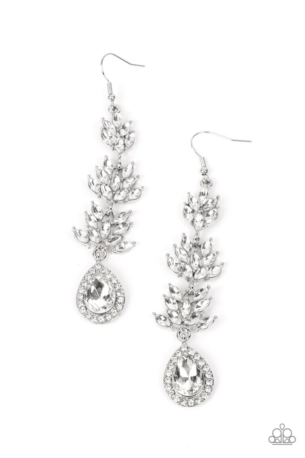 Water Lily Whimsy - White Rhinestone Earrings - Paparazzi Accessories