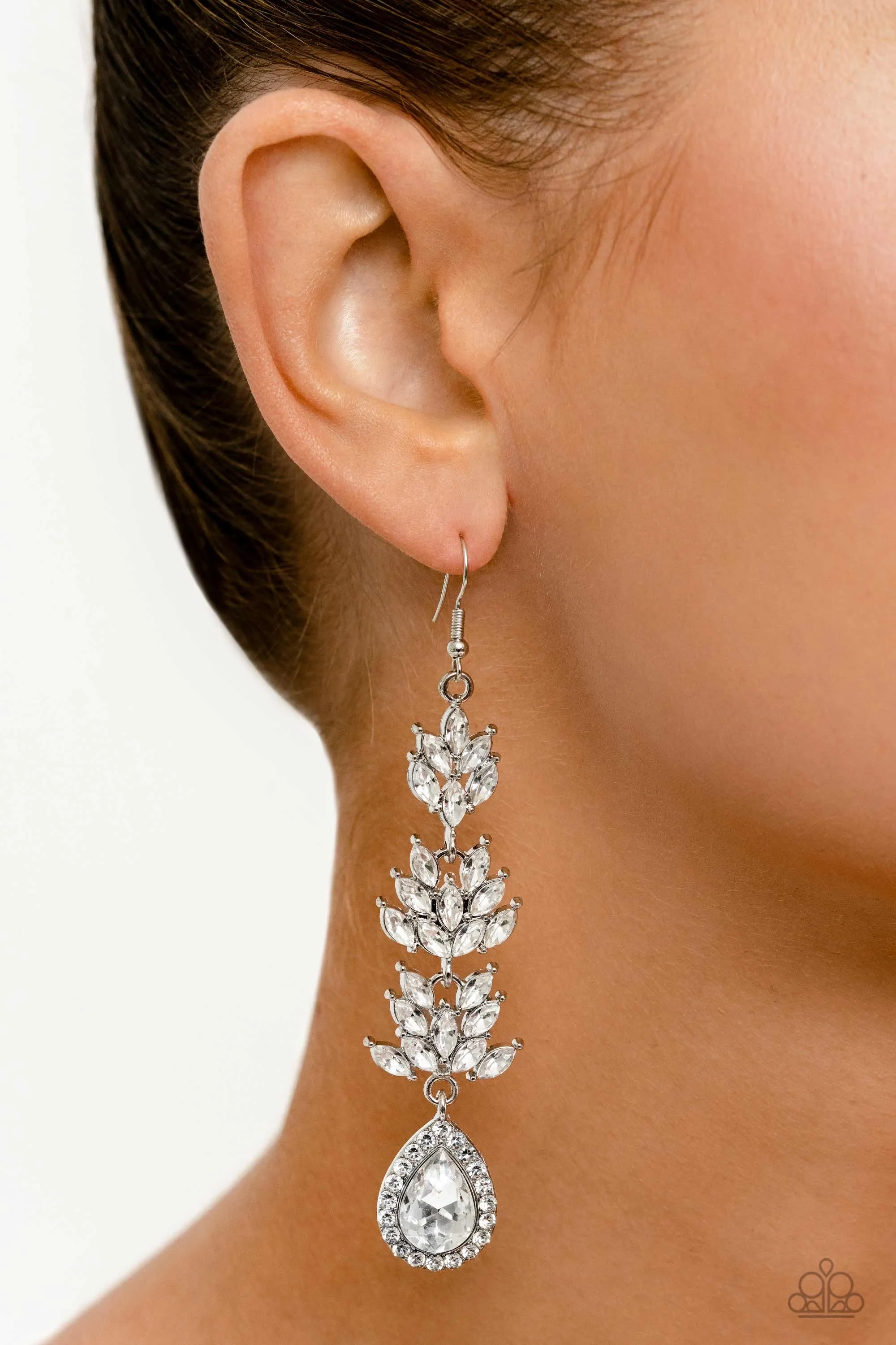 Water Lily Whimsy - White Rhinestone Earrings - Paparazzi Accessories