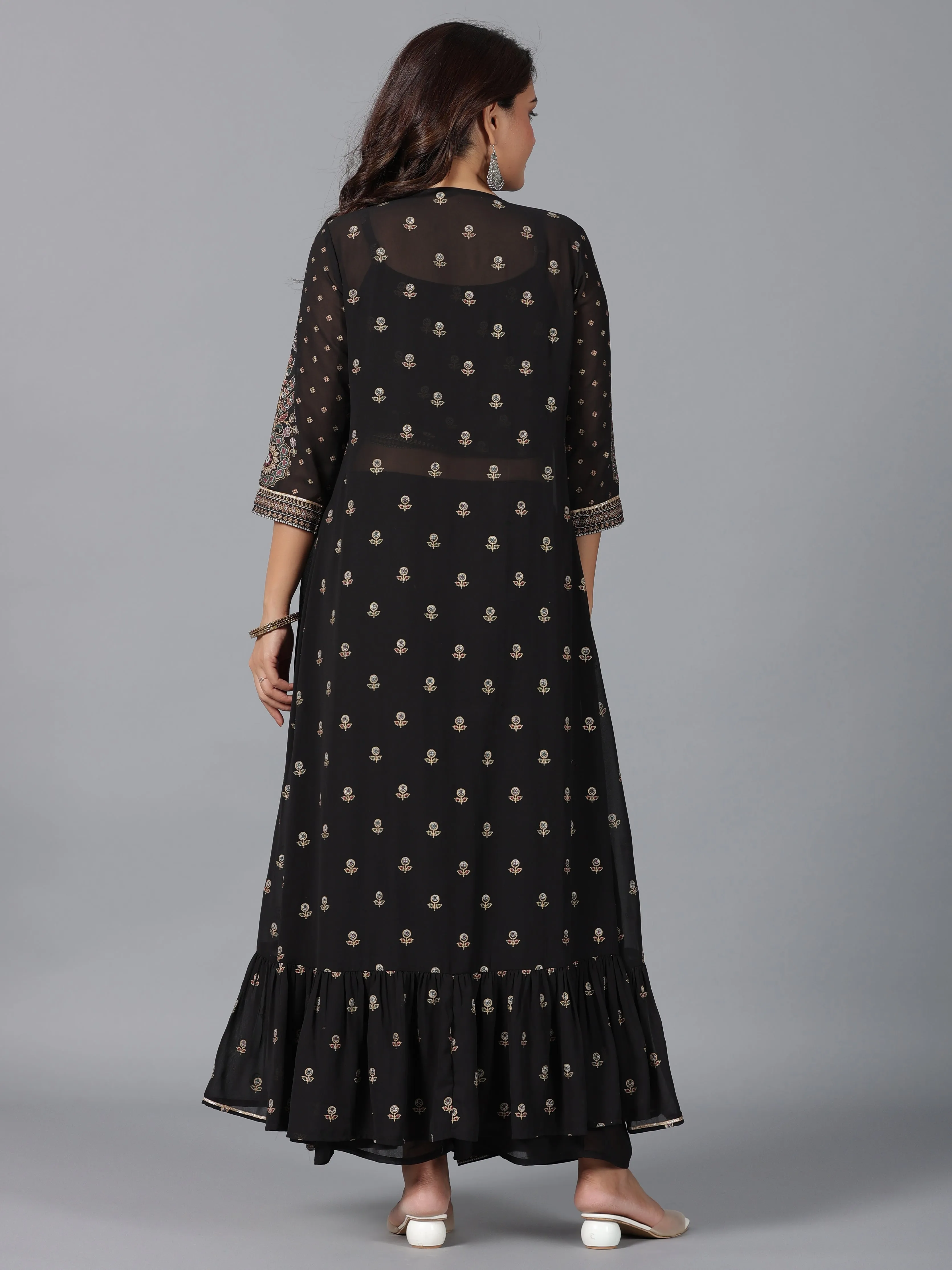 Women Black Georgette Printed Clothing Set