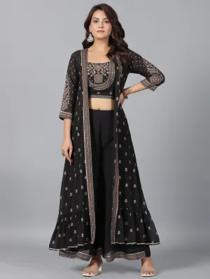 Women Black Georgette Printed Clothing Set