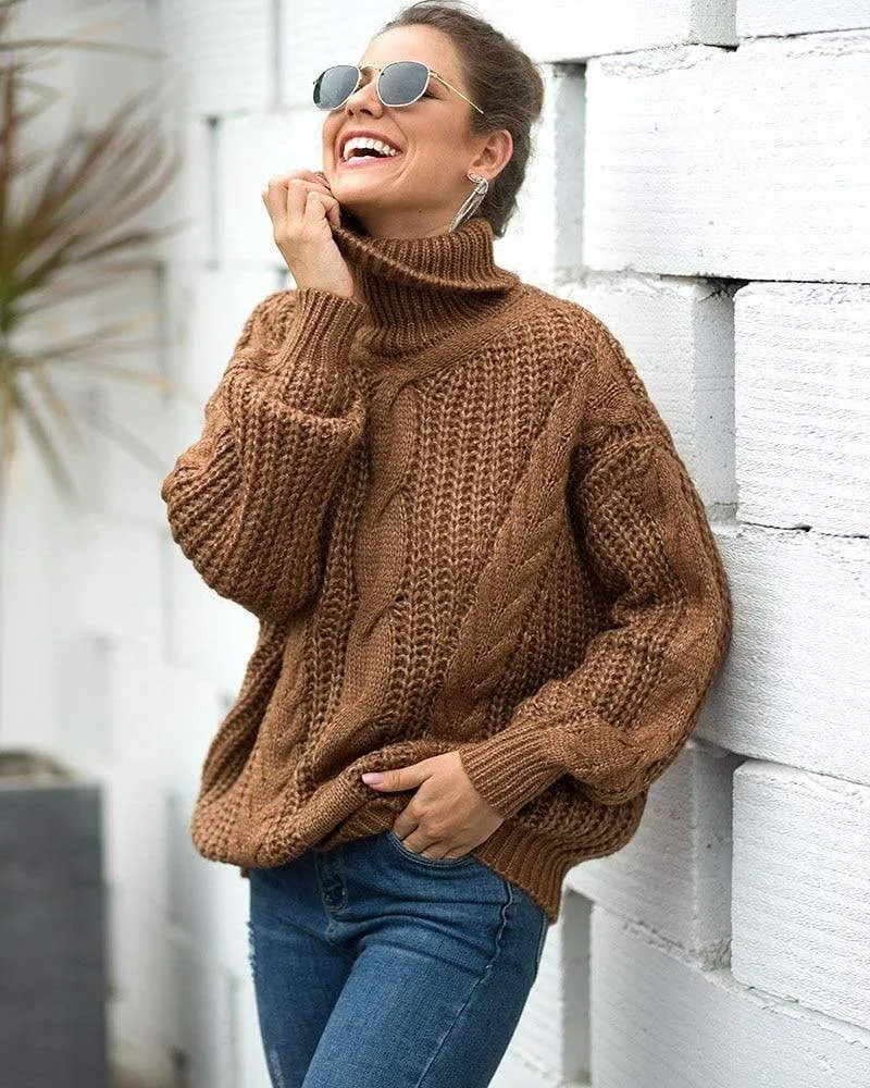 Women's Loose Turtleneck Sweater - Oversized Cashmere Pullover