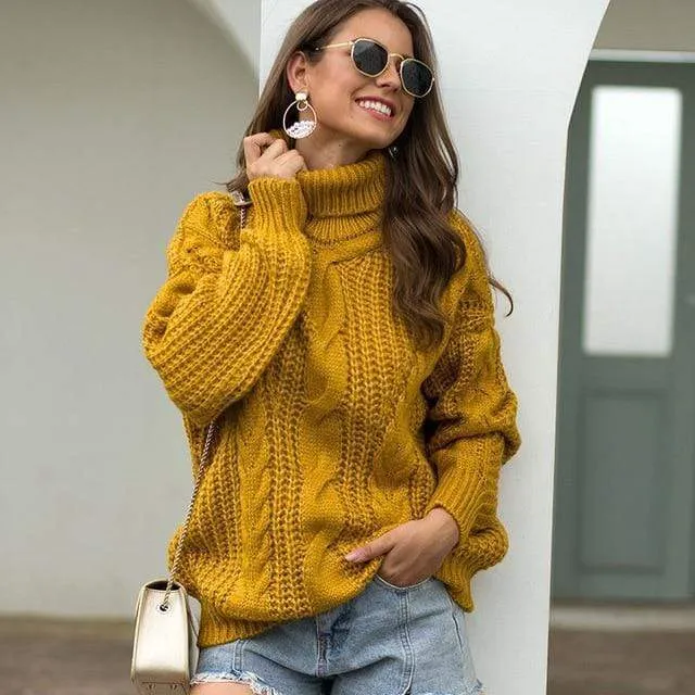 Women's Loose Turtleneck Sweater - Oversized Cashmere Pullover