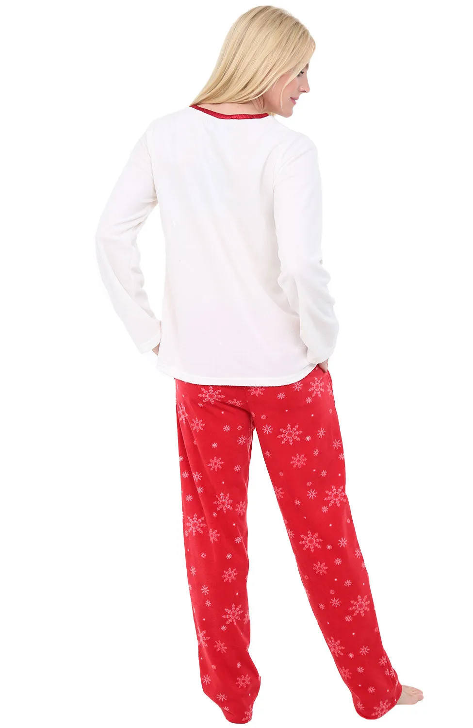 Women's Plush Fleece Pajamas Set, V Neck Winter PJ Set