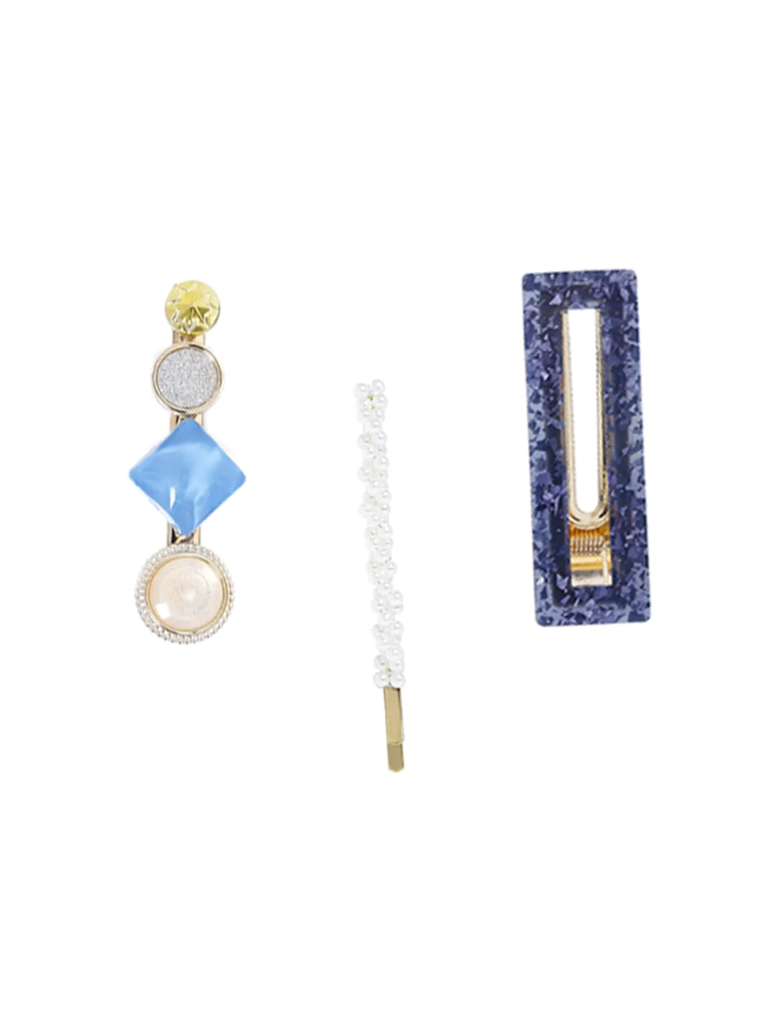 Yellow Chimes 3 pcs Acrylic Blue Resin Pearl Bobby pins Fashion Hair Clips Hair Accessories for Women Girls